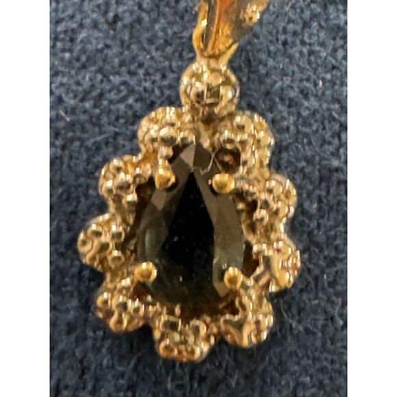 10K yellow gold tear drop blue sapphire and diamonds earrings. - Picture 5 of 7